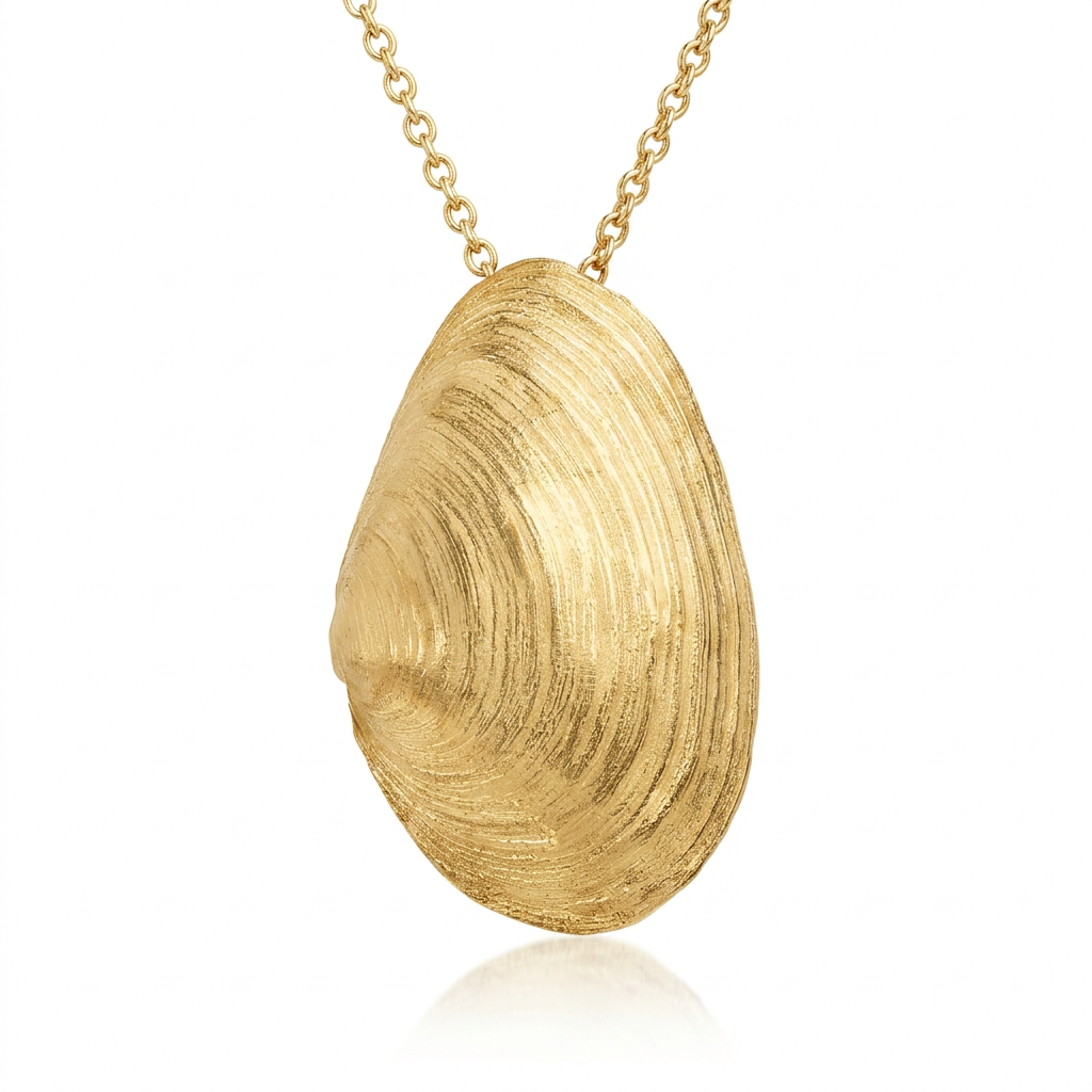 Die Sandklaffmuschel aus Glücksburg XL für den Hals in Gold